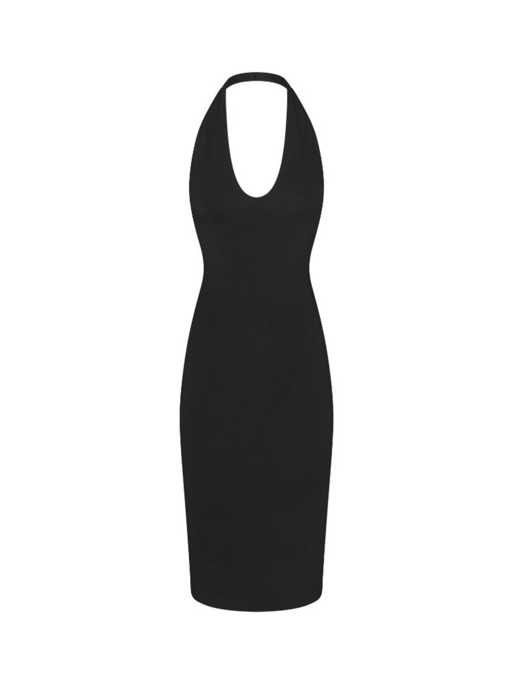 SKIMS Smooth Layers Plunge Halter Midi Dress Obsidian Size M NWT